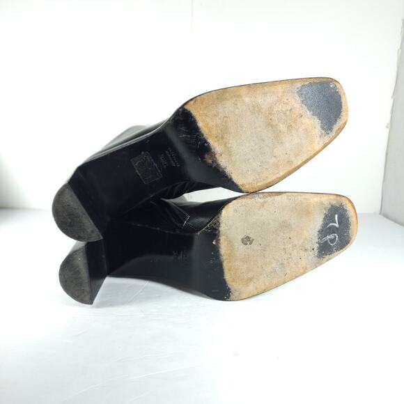 Gucci Women's US7-7,5C EU38 Black Leather Side Zipper Heeld Square Toe Boots - Picture 10 of 16